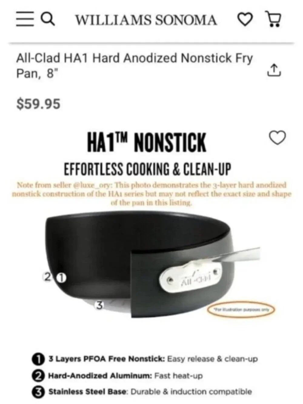 ALL-CLAD HA1 Hard Anodized Nonstick 8” Fry Pan w/ Riveted Handle NWT